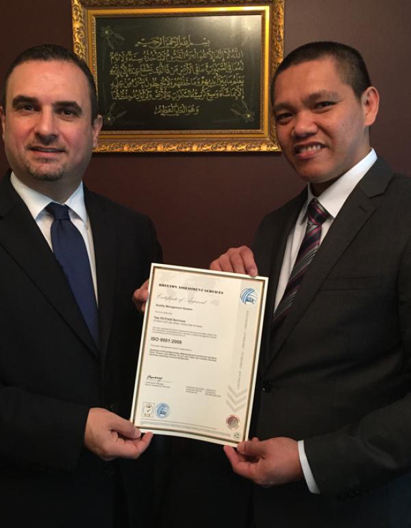 Awarding ISO 9001 Certificate for an oil and gas company 